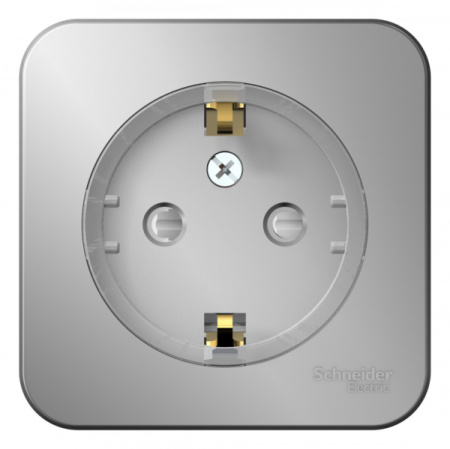 Systeme Electric Blanca наруж Алюминий Розетка с/з со шторками, (тонкая) 16А, 250В изолир. пластина