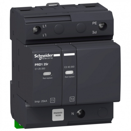 Schneider Electric Acti 9 PRD1 25r Ограничитель перенапряжения 1P+N класс 1+2, сменными картриджами