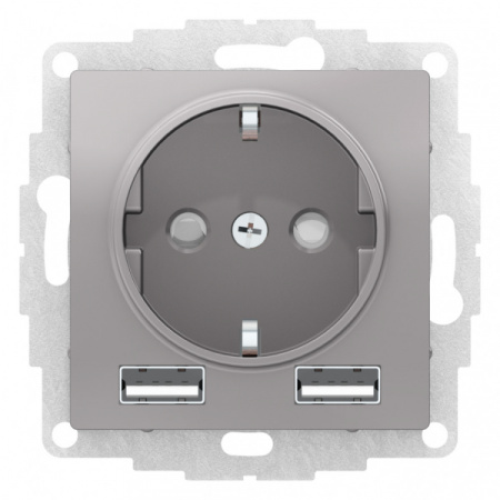 Systeme Electric AtlasDesign Алюминий SO + USB Розетка A+A, 5В/2,4А, 2х5В/1,2А, механизм