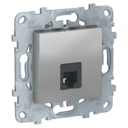Schneider Electric Unica New Алюминий Розетка телефонная, RJ11, одиночная 4 контакта