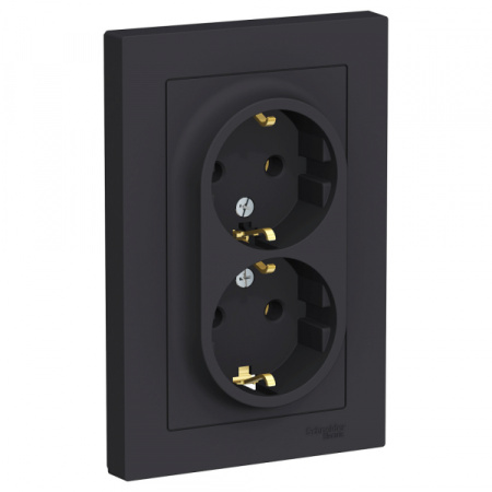 Systeme Electric AtlasDesign Карбон Розетка с/з двойная, 16А, в сборе