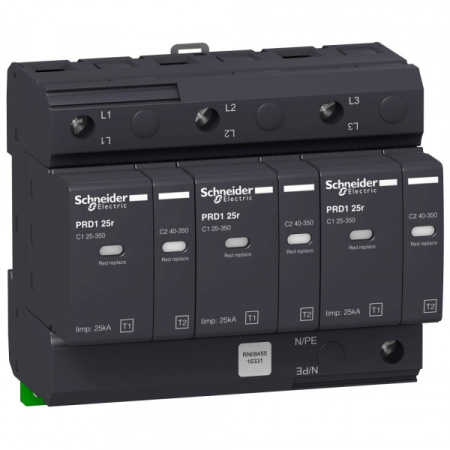 Schneider Electric Acti 9 PRD1 25r Ограничитель перенапряжения 3P, класс 1+2, со сменными картриджами