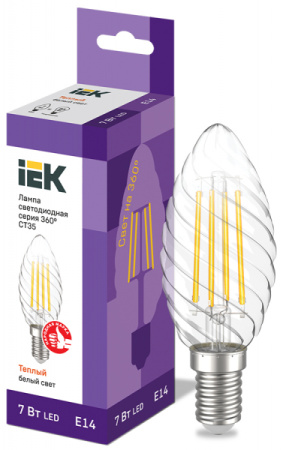IEK Лампа LED CT35 свеча витая 7Вт 230В 3000К E14 серия 360°