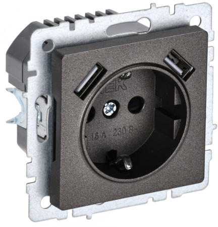 IEK BRITE BASE Темн.бронза Розетка с з/к/ш 16А с USB A+A 3,1А РЮш10-2-БрТБ