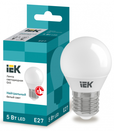 IEK Лампа светодиодная ECO G45 шар 5Вт 230В 4000К E27