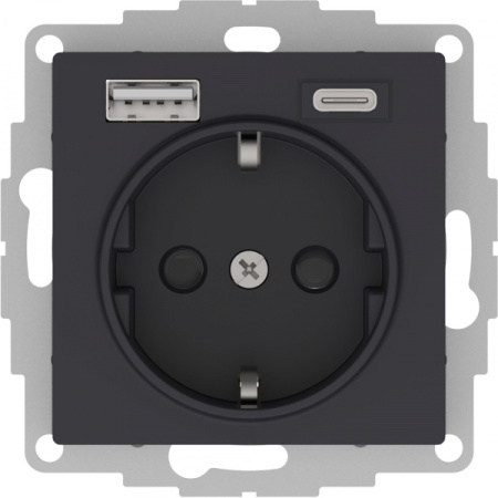 Systeme Electric AtlasDesign Карбон Розетка 16А с USB A+C (5В/2,4А/3 А, 2х5В/1,5А), мех