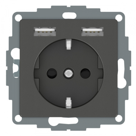 Schneider Electric Merten SM Aquain IP44 Антрацит Розетка Schuko с 2 USB c зарядным устройством 2,4 A