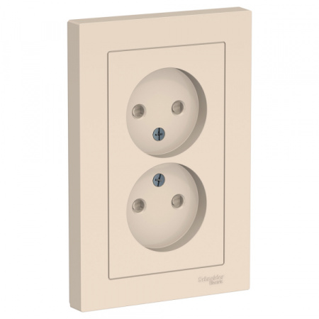 Systeme Electric AtlasDesign Беж Розетка б/з двойная, со шторками,16А, в сборе