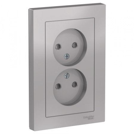 Systeme Electric AtlasDesign Алюминий Розетка б/з двойная, со шторками,16А, в сборе