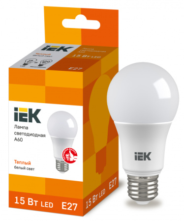 IEK Лампа светодиодная ECO A60 шар 15Вт 230В 3000К E27