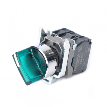 Systeme Electric Переключатель SB4 с подсветкой в сборе 22мм 2поз зел с фикс металл 24В DC 1НО+1НЗ