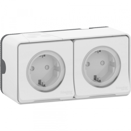 Schneider Electric Mureva Styl наруж Бел Блок из двух розеток с/з и шторками IP55