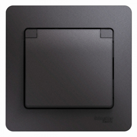 Systeme Electric Glossa Графит Розетка с/з со шторками с крышкой IP20 (в сборе)