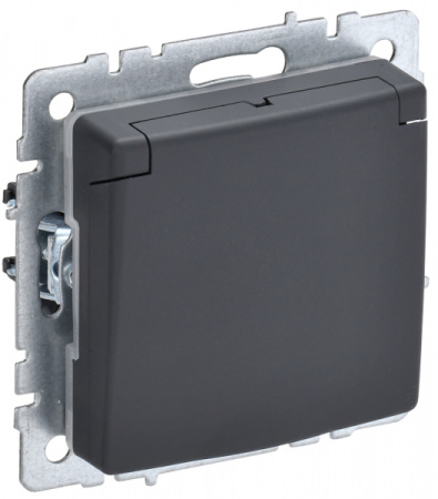IEK BRITE BASE Графит Розетка 1-м с/з с защ.штор. и крыш. 16А IP20 РСбш10-3-БрГ