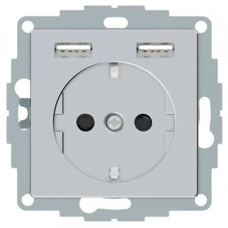 Schneider Electric Merten SM Aquain IP44 Алюминий Розетка Schuko с 2 USB c зарядным устройством 2,4 A