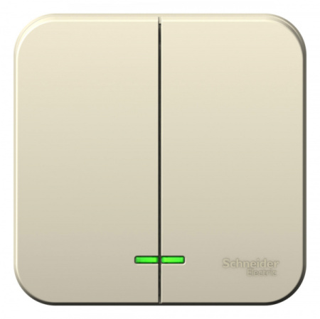 Systeme Electric Blanca наруж Молочный Выключатель 2-клавишный с подсветкой 6А, 250B, изолир. пластина