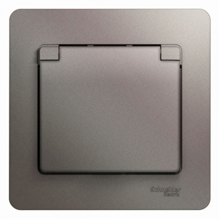 Systeme Electric Glossa Платина Розетка с/з со шторками с крышкой IP20 (в сборе)