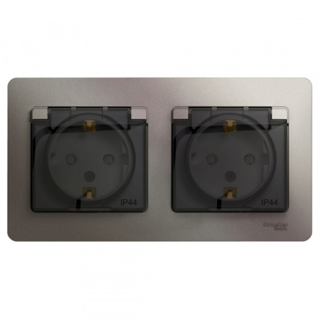 Systeme Electric Glossa Платина Розетка 2-ая с/з, со шторками, в сборе, IP44