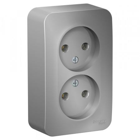 Systeme Electric Blanca наруж Алюминий Розетка 2-ая б/з без шторок 16А, 250В, изолир. пластина