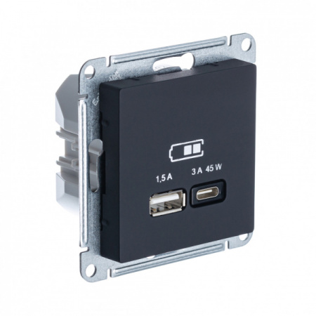 Systeme Electric AtlasDesign Карбон USB Розетка A + тип-C 45W высокоскор.заряд. QC, PD, мех.