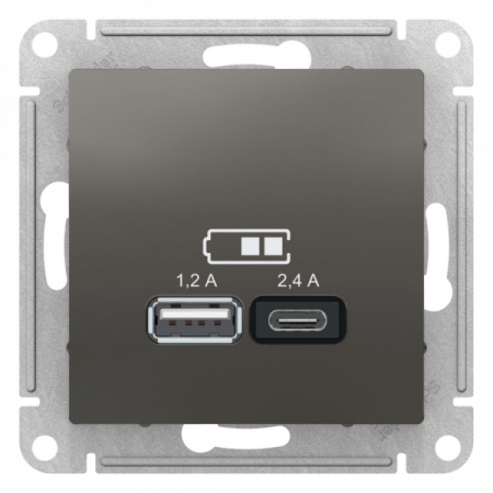 Systeme Electric AtlasDesign Сталь USB A+С, 5В/2,4 А, 2х5В/1,2 А, механизм