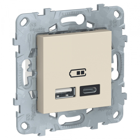 Schneider Electric Unica New Бежевый Розетка USB, 2-местная, тип А+С, 5 В / 2400 мА