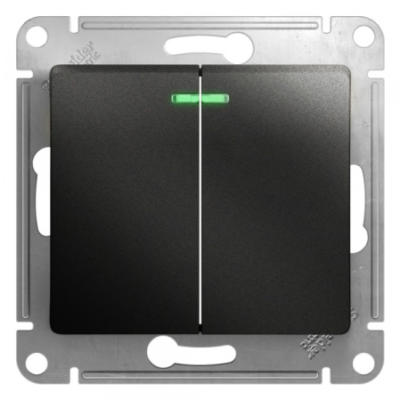 Systeme Electric Glossa Антрацит Выключатель 2-клавишный с подсветкой сх.5а, 10АХ
