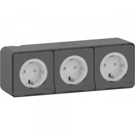 Schneider Electric Mureva Styl наруж Антрацит Блок из 3-х розеток, винт. клеммы, IP55