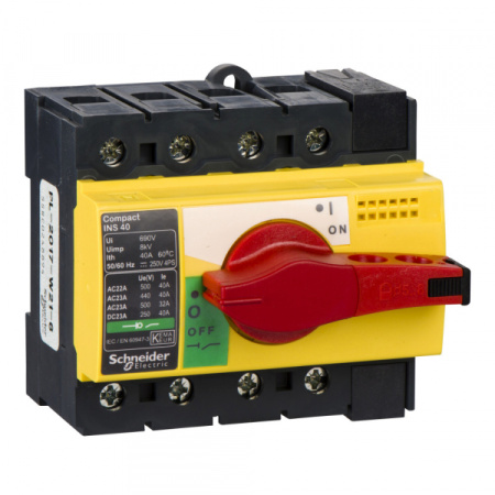 Schneider Electric Compact INS/INV Выключатель-разъединитель INS40 4P красная рукоятка/желтая панель