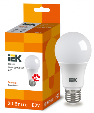 IEK Лампа светодиодная ECO A60 шар 20Вт 230В 3000К E27