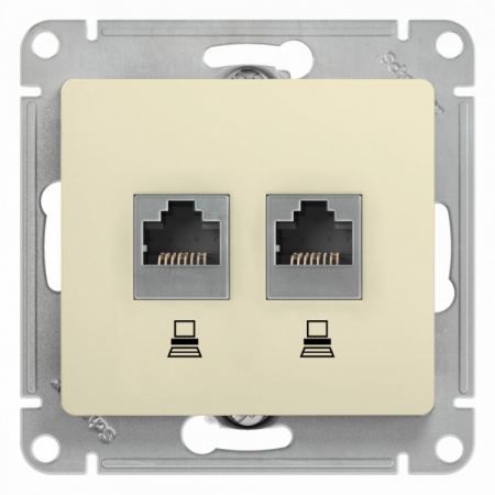 Systeme Electric Glossa Беж Розетка 2-ая компьютерная RJ45+RJ45, кат.5E