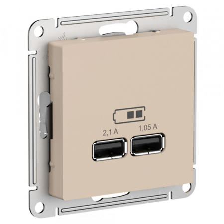 Systeme Electric AtlasDesign Песочный Розетка USB A+A, 5В/2,1 А, 2х5В/1,05 А, механизм