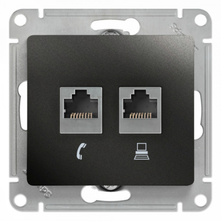 Systeme Electric Glossa Антрацит Розетка 2-ая RJ11+RJ45, кат.5E