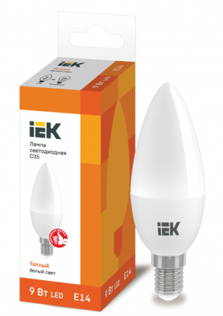 IEK Лампа светодиодная ECO C35 свеча 9Вт 230В 3000К E14