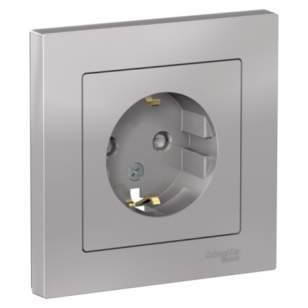 Systeme Electric AtlasDesign Алюминий Розетка с/з со шторками, 16А, в сборе