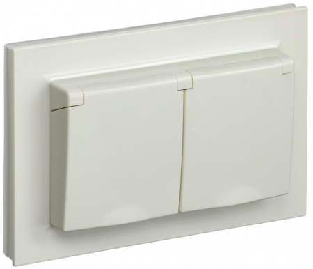 IEK BRITE Бежевый Розетка 2-м с/з с защ штор и крыш 16А в сборе IP44 РСбш12-3-44-БрКр