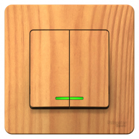 Systeme Electric Blanca внутр Ясень Выключатель 2-клавишный с подсветкой, 10А, 250B