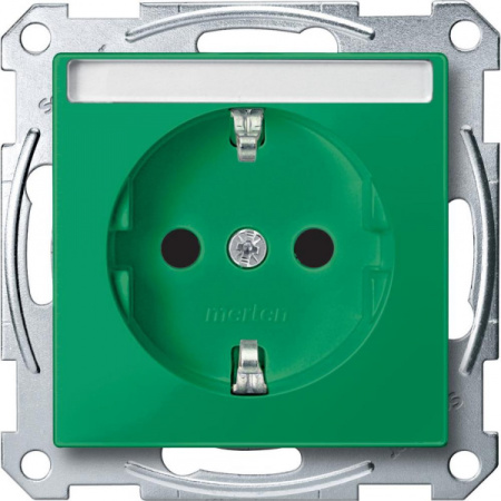 Schneider Electric Merten SM Зеленая Розетка Schuko с полем для надписи, защитными шторками, безвинт. зажим (MTN2302-0304)