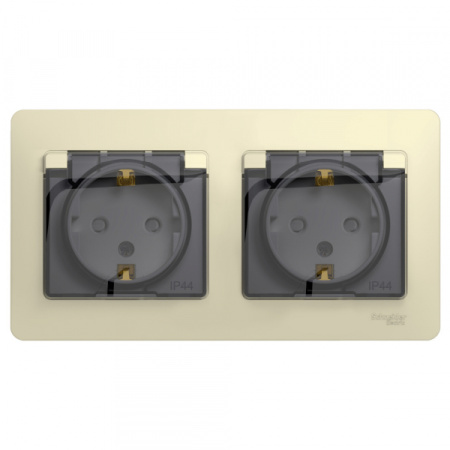 Systeme Electric Glossa Беж Розетка 2-ая с/з, со шторками, в сборе, IP44