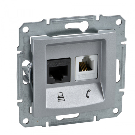 Schneider Electric Sedna Алюминий Розетка 2-ая ТЛФ + компьютерная кат.5е UTP (RJ11+RJ45)