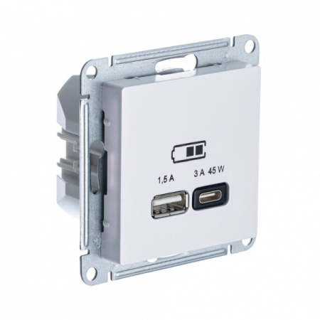 Systeme Electric AtlasDesign Жемчуг USB Розетка A + тип-C 45W высокоскор.заряд. QC,PD, мех.