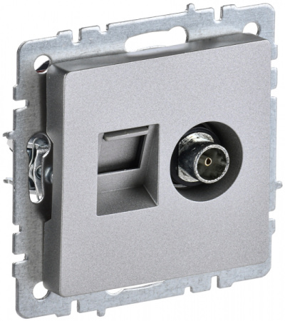 IEK BRITE BASE Алюминий Розетка двойная TV+RJ45 кат.5E РТВ/РК12-БрА