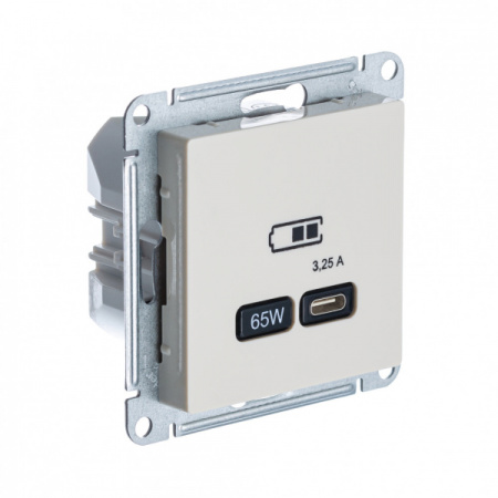 Systeme Electric AtlasDesign Беж USB Розетка тип-C 65W высокоскор.заряд. QC, PD, мех.