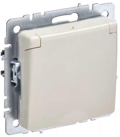 IEK BRITE BASE Бежевый Розетка 1-м с/з с защ штор и крыш 16А IP44 РСбш10-3-44-БрКр
