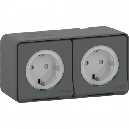 Schneider Electric Mureva Styl наруж Антрацит Блок из двух розеток с/з и шт.орками IP55