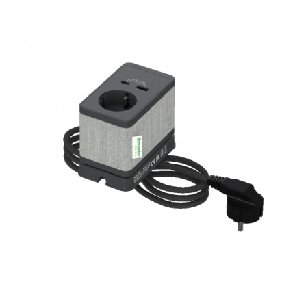 Schneider Electric US+Блок розеточный с зажимом, с 1 розеткой (2К+З) и 2 зарядками USB (A+C) АНТРАЦ