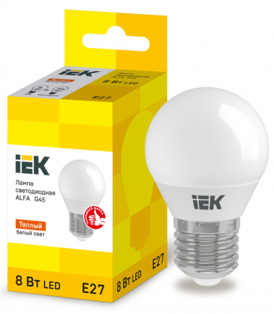 IEK Лампа LED ALFA G45 шар 8Вт 230В 3000К E27