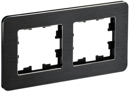 IEK BRITE DECOR Черный/алюм металл. скругл.угол  Рамка 2-м РУ-2-1-Бр RE AL