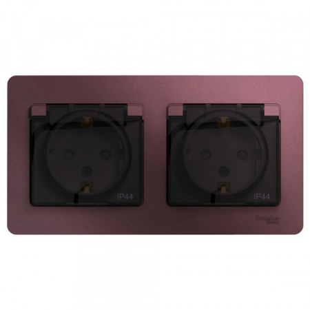 Systeme Electric Glossa Баклажановый Розетка 2-ая с/з, со шторками, в сборе, IP44