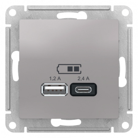 Systeme Electric AtlasDesign Алюминий USB A+С, 5В/2,4А, 2х5В/1,2А, механизм